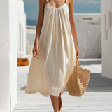 Amalthea | Abito Midi Lino Scollo a V con Spalline Perline
