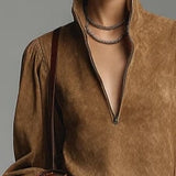 Cassia | Abito Mini Collo Alto Zip Camoscio