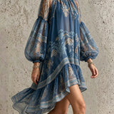 Celestina | Abito Midi Chiffon a Stampa Maniche Lunghe