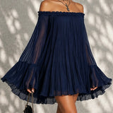 Celestina | Abito Mini Spalle Scoperte Plissettato Chiffon