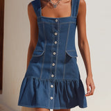 Denim Riviera | Abito Corto Senza Maniche Abbottonato