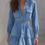 Estelle | Abito Denim Mini A-Line Scollo a V