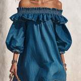 Estelle | Abito Mini Denim Monospalla Volant