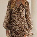 Leopardé | Abito Midi Halter Animalier Chiffon