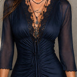 Lysette | Abito Mini Mesh Plissettato con Pizzo