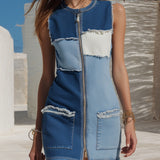Patchwork | Abito Corto Senza Maniche in Denim