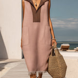 Riviera | Abito Midi Lino Righe Colletto Frangia