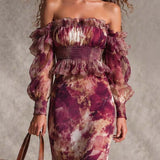 Rosemarie | Abito Lungo Chiffon Spalle Scoperte Floreale