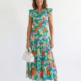 Sylvie | Abito Midi Scollo a V Balze Floreale