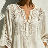 Thaleia | Abito Mini V-Neck in Cotone con Pizzo