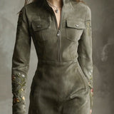 Veda | Abito Mini Camicia Ricamato con Mezza Zip