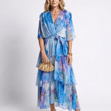 Velia | Abito Lungo Chiffon Scollo a V Cintura Regolabile