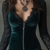 Velour | Abito Mini Velluto Verde Pizzo