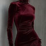Velours | Abito Mini Collo Alto Velluto Bordeaux