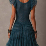 Venetia | Abito Mini Pizzo e Chiffon con Balze