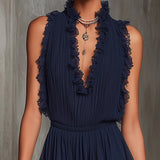 Venetia | Tuta Corta Chiffon Plissettato con Pizzo