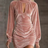 Verlaine | Abito Mini Velluto Collo Alto Cutout