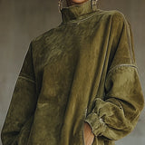 Vesper | Abito Midi Collo Alto Suede con Frangia