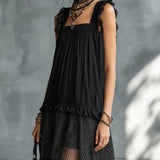 Vesper | Abito Mini Chiffon Collo Quadrato con Pizzo