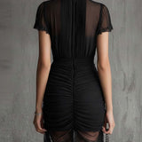 Vesper | Abito Mini Chiffon Plissettato Pizzo