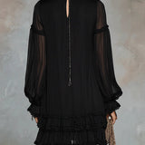 Vesper | Abito Mini Chiffon Scollo a V Maniche Lanterna