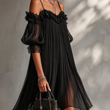 Vesper | Abito Mini Chiffon Spalle Scoperte con Pizzo