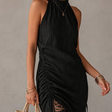 Vesper | Abito Mini Halter Nero con Lacci