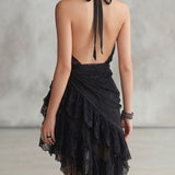 Vesper | Abito Mini Halter Pizzo Asimmetrico