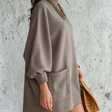 Vesper | Abito Mini Rayon Taupe con Dettagli a Contrasto