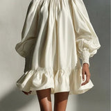 Vesper | Abito Mini Satin Collo Alto Maniche Volant