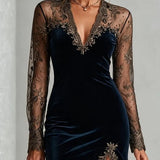 Vesper | Abito Mini Velluto Blu Navy Scollo a V Profondo