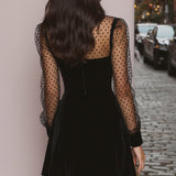 Vesper | Abito Mini Velluto Pois Manica Trasparente