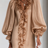 Vespertina | Abito Mini Chiffon Scollo a V con Balze