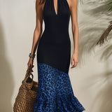 Zafira | Abito Midi Halter Stampa Leopardo Chiffon